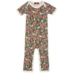 Milkbarn Infant Baby Short Sleeve Bamboo Romper Teal Floral Design 6-12 Months